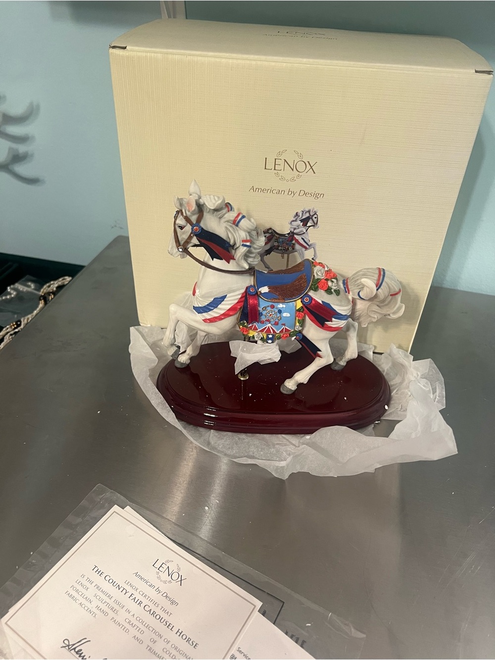 Lenox White Carousel Horse Figurine with Red & Blue Trim - Picture 2 of 3
